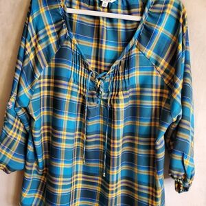 The Pioneer Woman Blue and Yellow Plaid Blouse